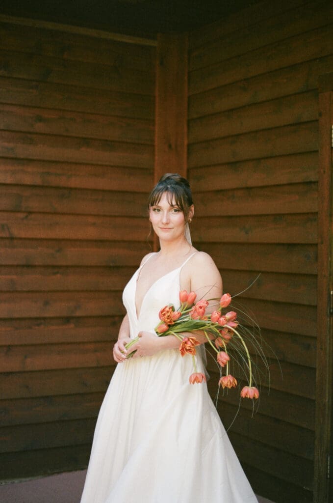 Bridal Portrait with her bouquet on 35mm film