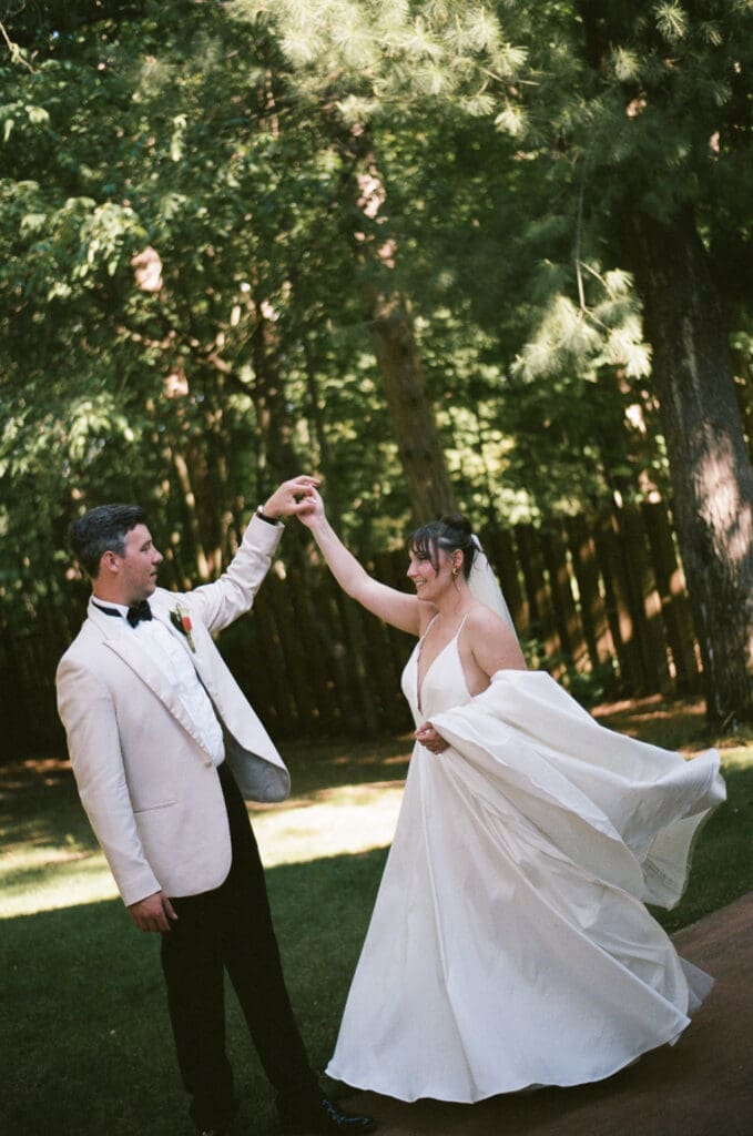 Bride and groom candid photo captured with 35mm film