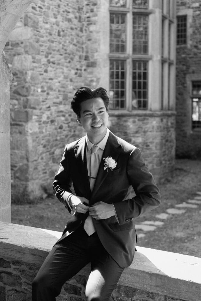 Groom portrait outside the historic Parque estate

