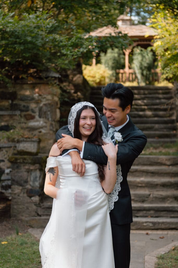 Candid bride and groom portrait at Parque at Ridley Creek
