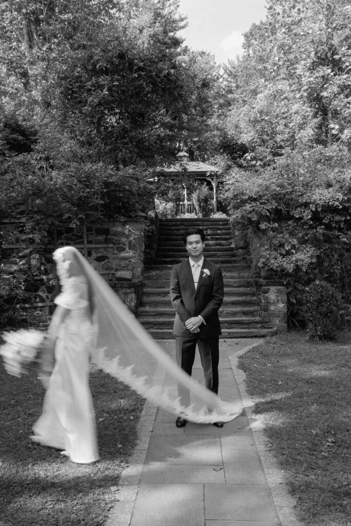 Bride and groom movement portrait at Parque at Ridley Creek
