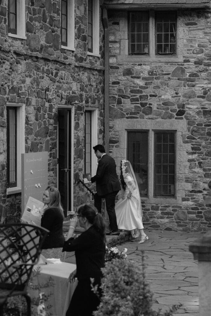 Candid bride and groom photo outside the Parque estate
