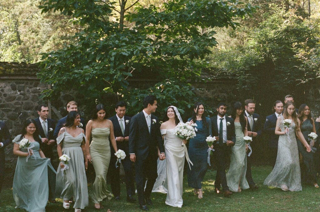 Wedding party photographed on 35mm film at Parque at Ridley Creek
