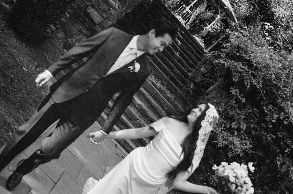 Black and white editorial wedding portrait at Parque at Ridley Creek
