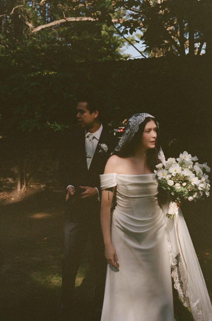 Bride and groom portrait on 35mm film at Parque at Ridley Creek
