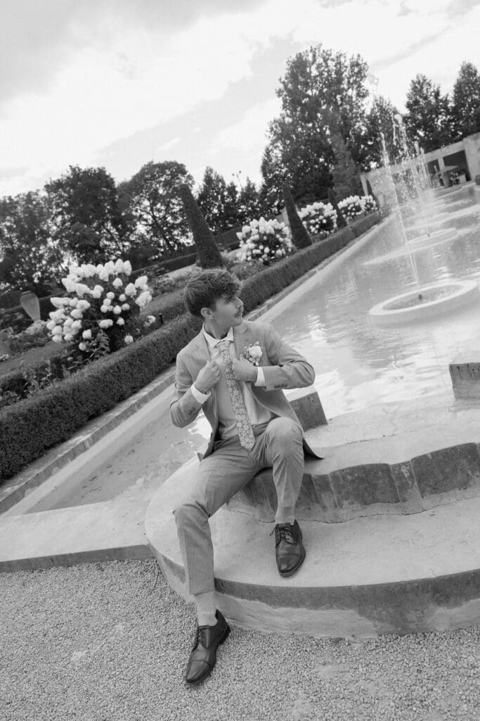 Black and white groom portrait 