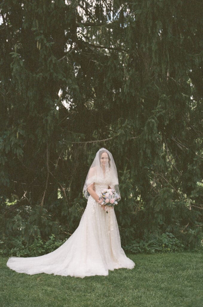 Bride photographed outdoors at Parkwood Estate on 35mm film

